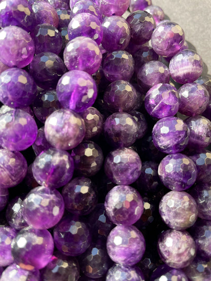 AAA Natural Amethyst Gemstone Bead Faceted 6mm 8mm 10mm 12mm Round Bead, Gorgeous Natural Purple Color Amethyst Beads 15.5"