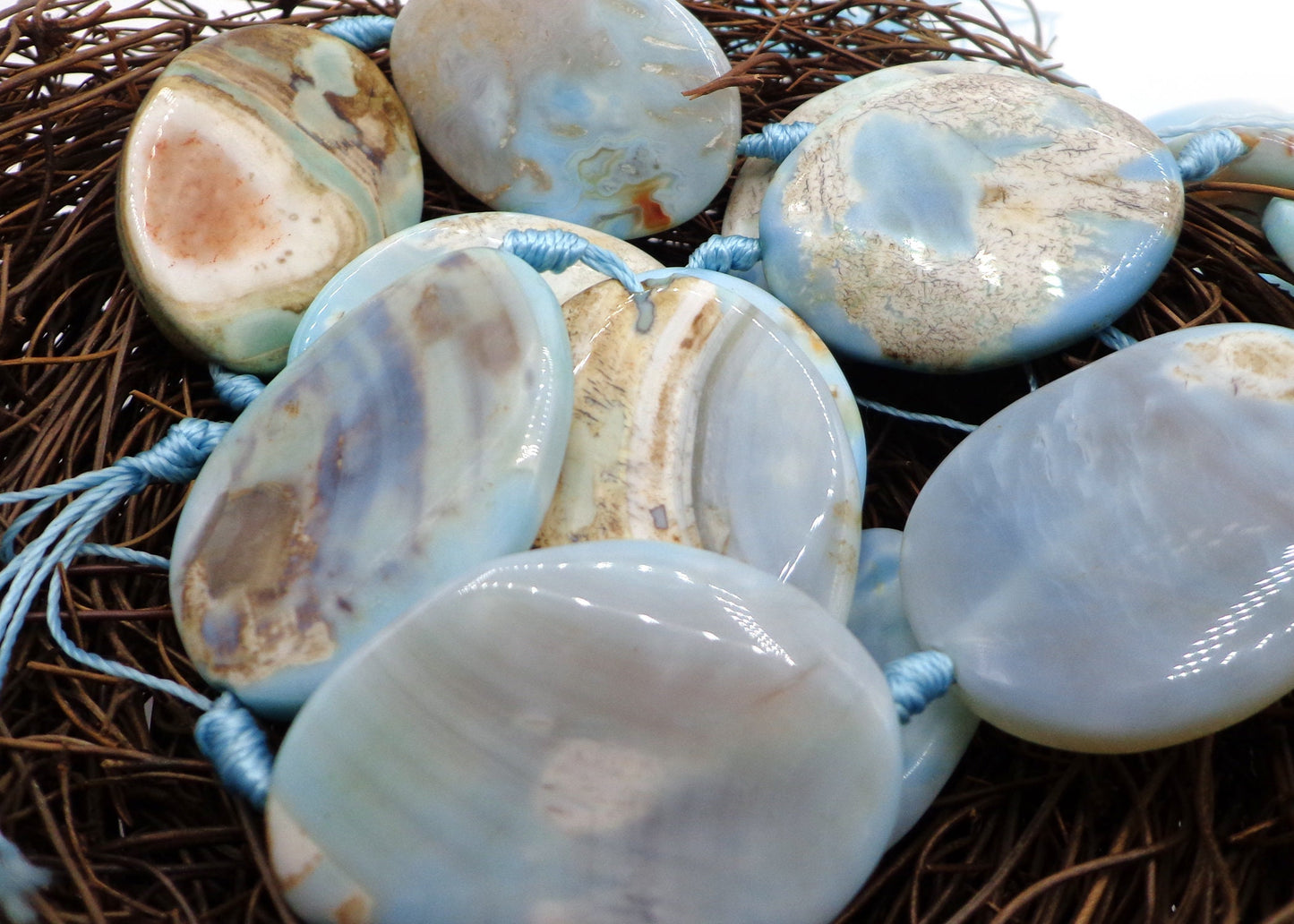 NATURAL Sky Blue Dragon Skin Agate Gemstone Beads 26x35mm Oval Shape, Beautiful Sky Blue Color Dragon Skin Agate Full Strand 15.5"