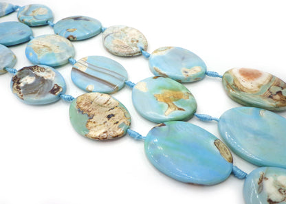 NATURAL Sky Blue Dragon Skin Agate Gemstone Beads 26x35mm Oval Shape, Beautiful Sky Blue Color Dragon Skin Agate Full Strand 15.5"