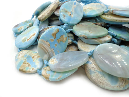 NATURAL Sky Blue Dragon Skin Agate Gemstone Beads 26x35mm Oval Shape, Beautiful Sky Blue Color Dragon Skin Agate Full Strand 15.5"