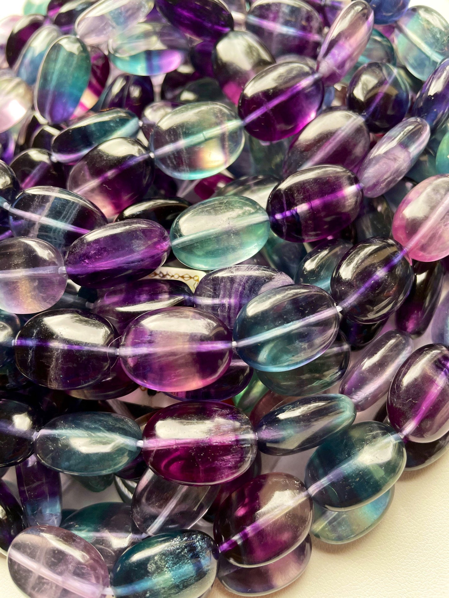 AAA Natural Fluorite Gemstone Bead 13x18mm Oval Shape, Beautiful Natural Purple Green Color Fluorite Gemstone Bead, Great Quality 15.5"