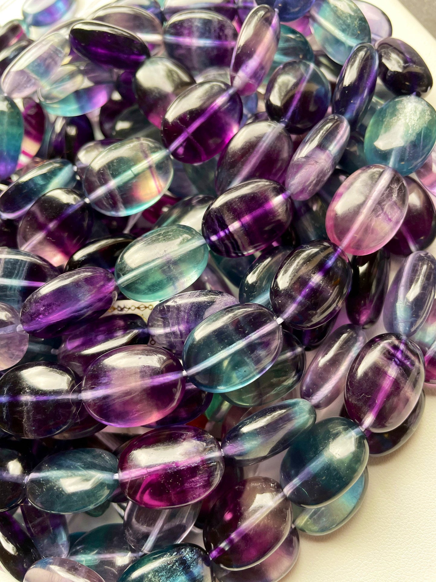 AAA Natural Fluorite Gemstone Bead 13x18mm Oval Shape, Beautiful Natural Purple Green Color Fluorite Gemstone Bead, Great Quality 15.5"