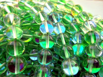 Mermaid Glass Beads 6mm 8mm 10mm 12mm Round Beads, Beautiful Rainbow Green Mermaid Glass Beads, Full Strand 15.5"