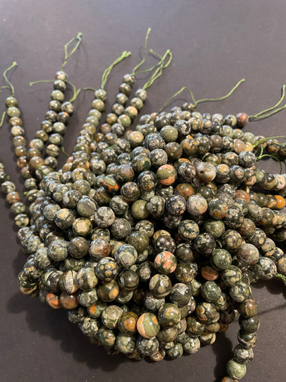 Natural Rhyolite Gemstone Bead 6mm 8mm 10mm 12mm Round Beads, Gorgeous Green Brown Color Bead, 15.5" Strand