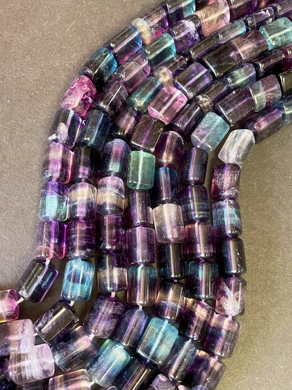 AAA Natural Fluorite Gemstone Bead 10x14mm Tube Shape, Beautiful Natural Green Purple Color Fluorite Gemstone Bead, High Quality Gemstone Beads