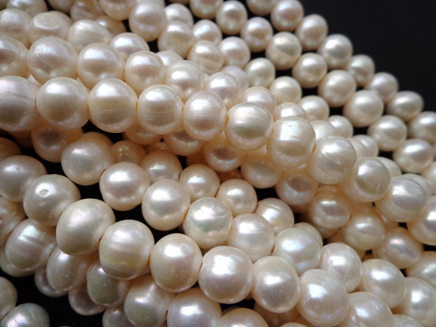 LARGE-HOLE beads!!! 6,8,10,11-12mm Smooth-finished round. 2mm hole. 8" strands. Pearl Big Hole Beads