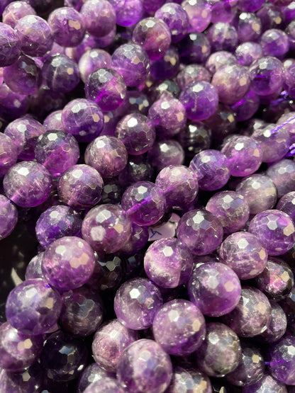 AAA Natural Amethyst Gemstone Bead Faceted 6mm 8mm 10mm 12mm Round Bead, Gorgeous Natural Purple Color Amethyst Beads 15.5"