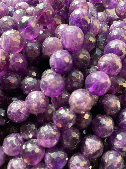 AAA Natural Amethyst Gemstone Bead Faceted 6mm 8mm 10mm 12mm Round Bead, Gorgeous Purple Color Amethyst Gemstone Bead