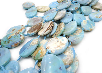 NATURAL Sky Blue Dragon Skin Agate Gemstone Beads 26x35mm Oval Shape, Beautiful Sky Blue Color Dragon Skin Agate Full Strand 15.5"