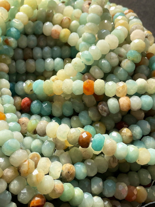 AAA Natural Amazonite Faceted 4x6mm 5x8mm 6x10mm Rondelle bead, Gorgeous natural blue color Amazonite gemstone bead. Full strand 15.5”