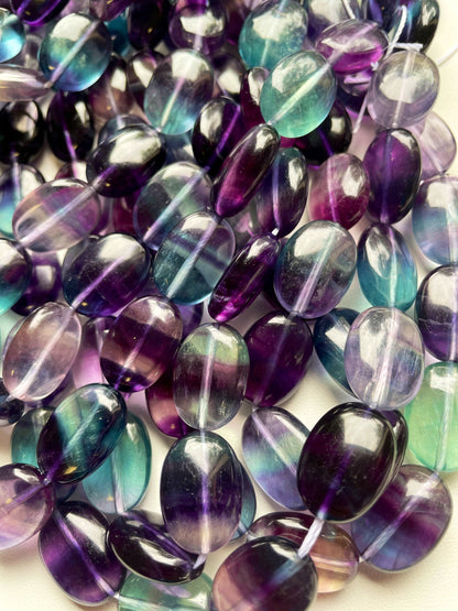 AAA Natural Fluorite Gemstone Bead 13x18mm Oval Shape, Beautiful Natural Purple Green Color Fluorite Gemstone Bead, Great Quality 15.5"