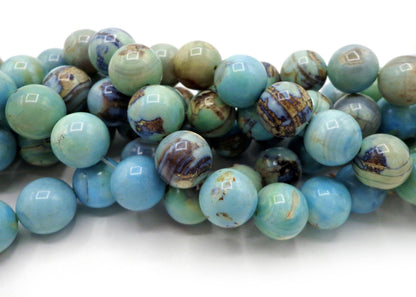 NATURAL Gemstone Dragon Skin Agate, Smooth Round, Blue Brown Earthy Color 6mm, 8mm, 10mm, 12mm Full Strand 16'', Great for Jewelry Making!