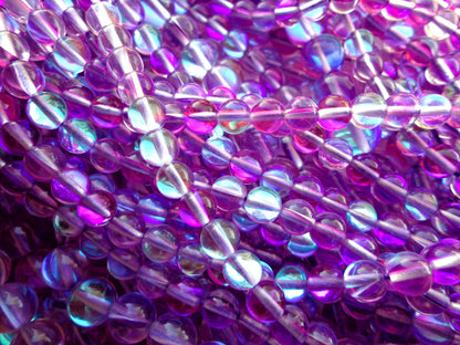 Mermaid Glass Beads 6mm 8mm 10mm Round Beads, Beautiful Rainbow Purple Beads, Great Quality Beads, Full Strand 15.5"