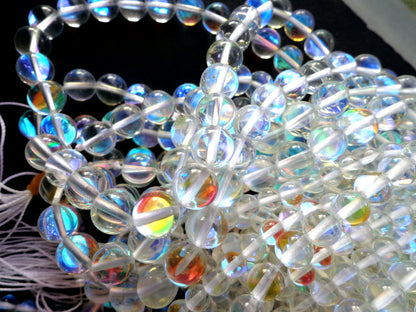 Mermaid Glass Beads  6mm 8mm 10mm 12mm Round Beads, Beautiful Rainbow Clear Beads, Great Quality Beads, Full Strand 15.5"