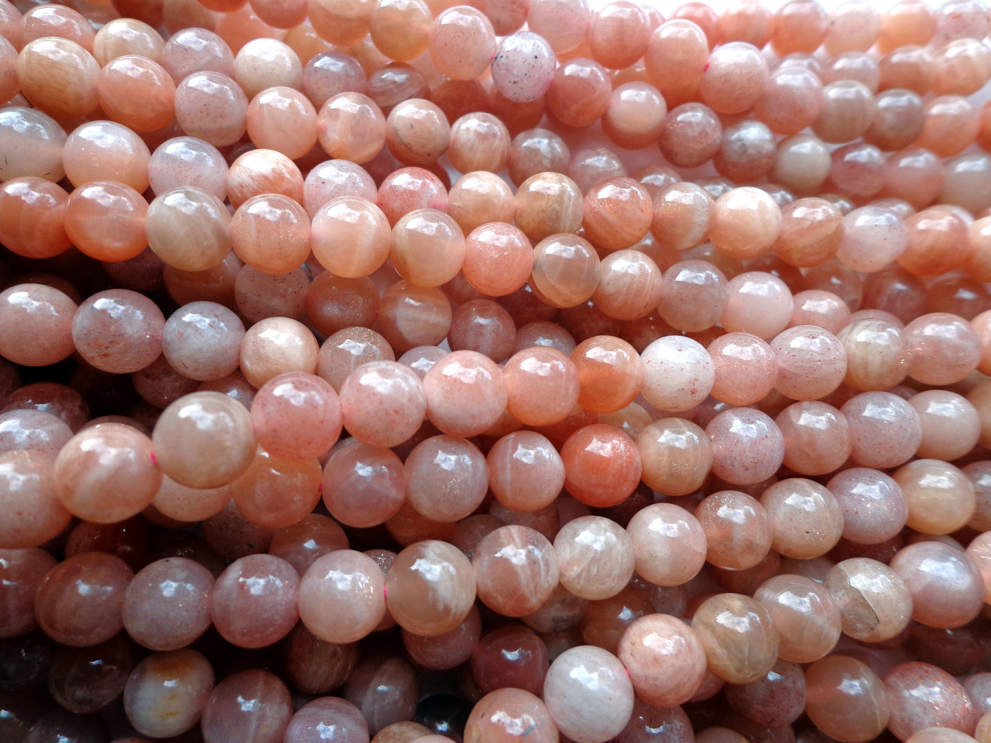 AAA Natural Sunstone Gemstone Beads 8mm 10mm 12mm Smooth Round Shape Beads, Beautiful Peach Color Great Quality Bead! Full length 15.5"