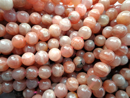 AAA Natural Sunstone Gemstone Beads 8mm 10mm 12mm Smooth Round Shape Beads, Beautiful Peach Color Great Quality Bead! Full length 15.5"