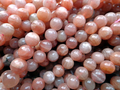 AAA Natural Sunstone Gemstone Beads 8mm 10mm 12mm Smooth Round Shape Beads, Beautiful Peach Color Great Quality Bead! Full length 15.5"