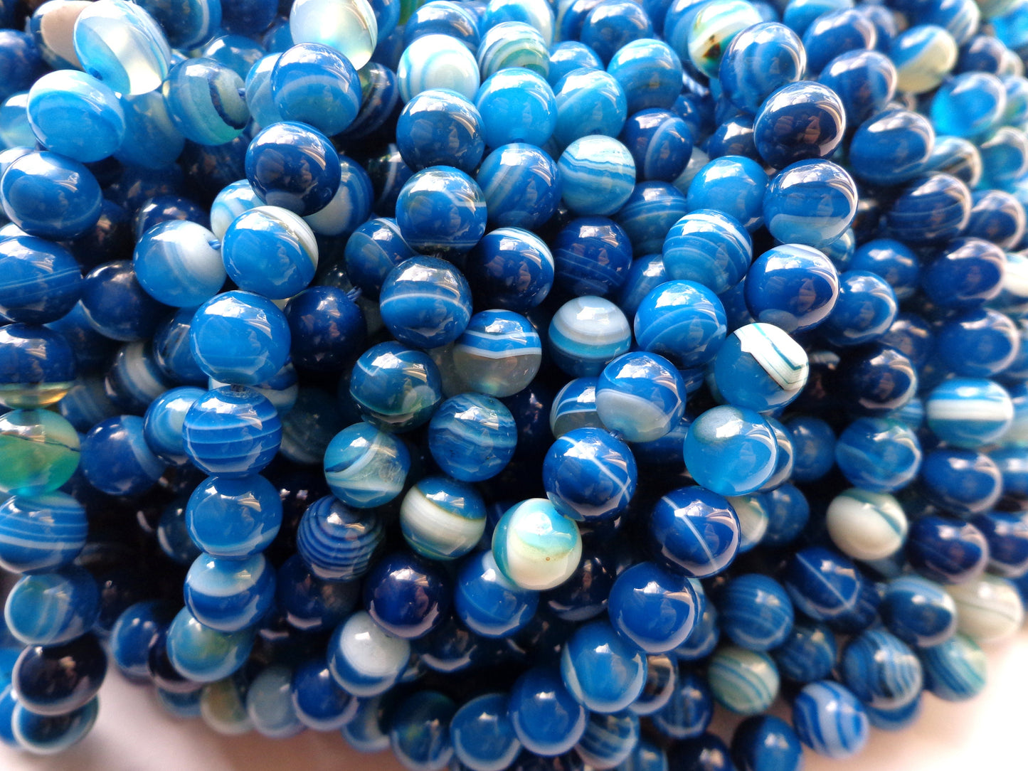 AAA Natural Agate Gemstone Beads, 6,8,10mm Smooth Round Shape Beads, Beautiful Blue Beads, Great Quality Bead! Full length 15.5"