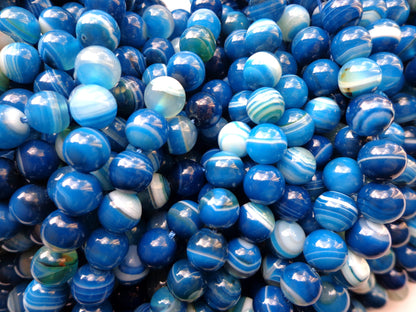 AAA Natural Agate Gemstone Beads, 6,8,10mm Smooth Round Shape Beads, Beautiful Blue Beads, Great Quality Bead! Full length 15.5"