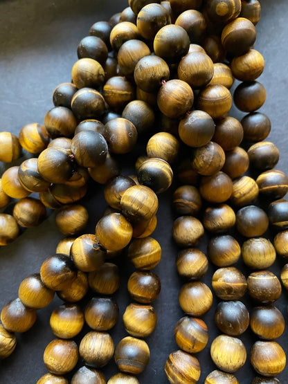 AA Natural Matte Tiger Eye Gemstone Bead 4mm 6mm 8mm 10mm 12mm Round Beads, Gorgeous Natural Golden Brown Color Tiger Eye Gemstone Bead, Full Strand 15.5"