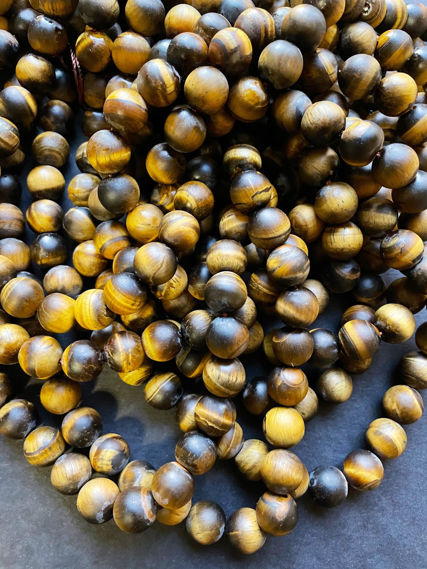 AA Natural Matte Tiger Eye Gemstone Bead 4mm 6mm 8mm 10mm 12mm Round Beads, Gorgeous Natural Golden Brown Color Tiger Eye Gemstone Bead, Full Strand 15.5"