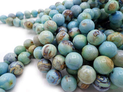 NATURAL Gemstone Dragon Skin Agate, Smooth Round, Blue Brown Earthy Color 6mm, 8mm, 10mm, 12mm Full Strand 16'', Great for Jewelry Making!