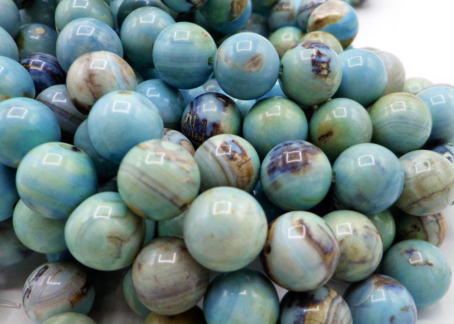 NATURAL Gemstone Dragon Skin Agate, Smooth Round, Blue Brown Earthy Color 6mm, 8mm, 10mm, 12mm Full Strand 16'', Great for Jewelry Making!