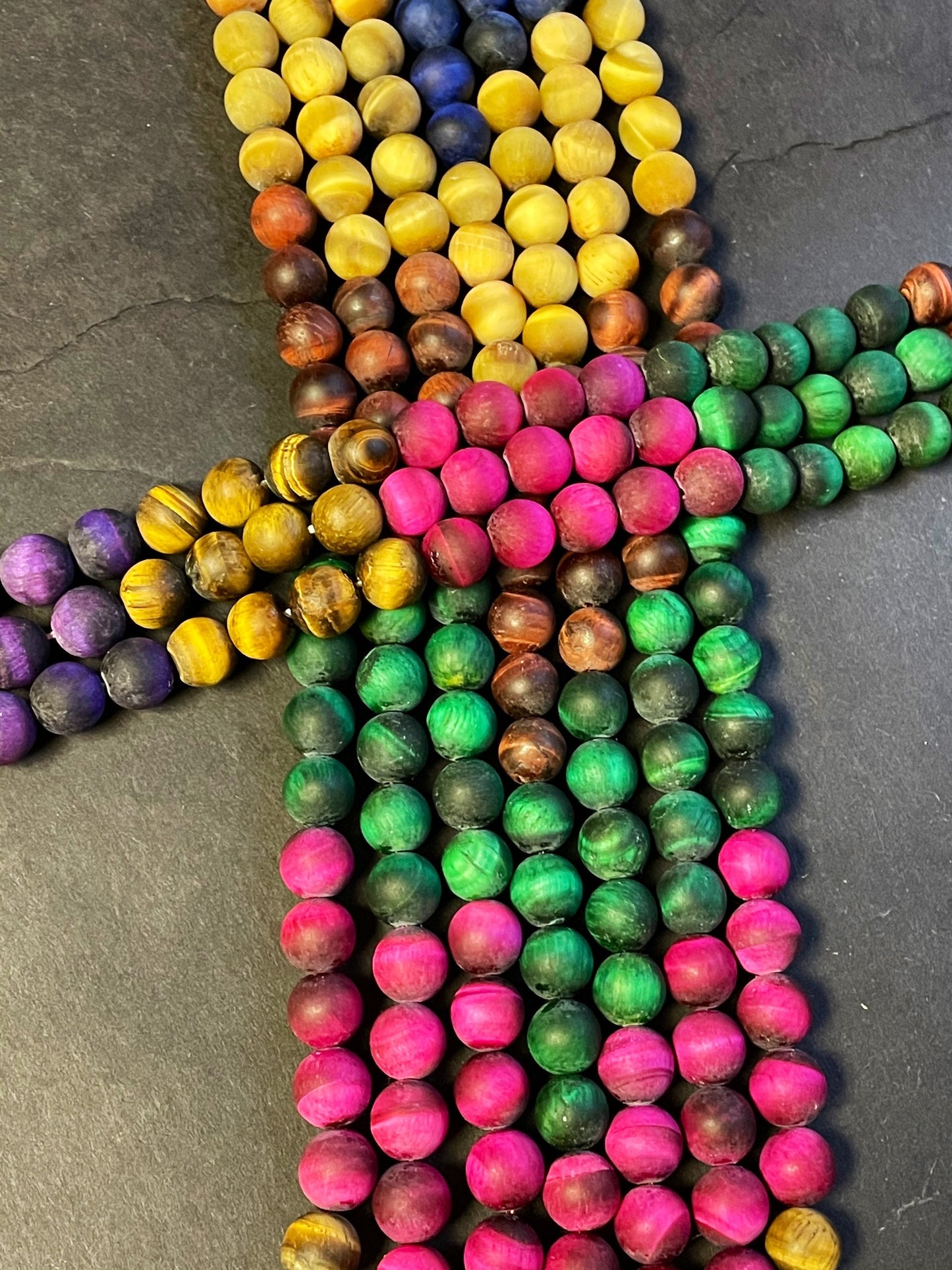 Natural Matt tiger eye stone bead. 4mm 6mm 8mm 10mm 12mm round bead. Pink blue green yellow purple multi color tiger eye gemstone. 15.5”