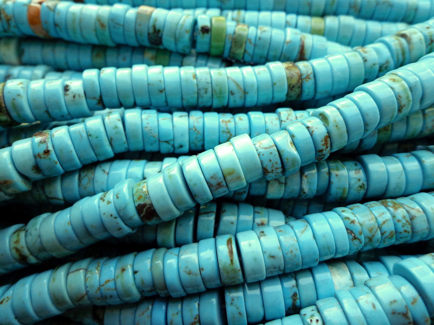 AAA Natural Howlite Turquoise Gemstone Beads, 6x3mm, Rondelle Heishi Beads, Beautiful Blue Beads, Great Quality Beads! Full length 15.5"