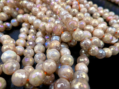 NATURALMystic Moonstone beads 6mm 8mm 10mm 12mm Faceted Round Bead. Gorgeous natural peach color moonstone bead. Great quality gemstone.15.5