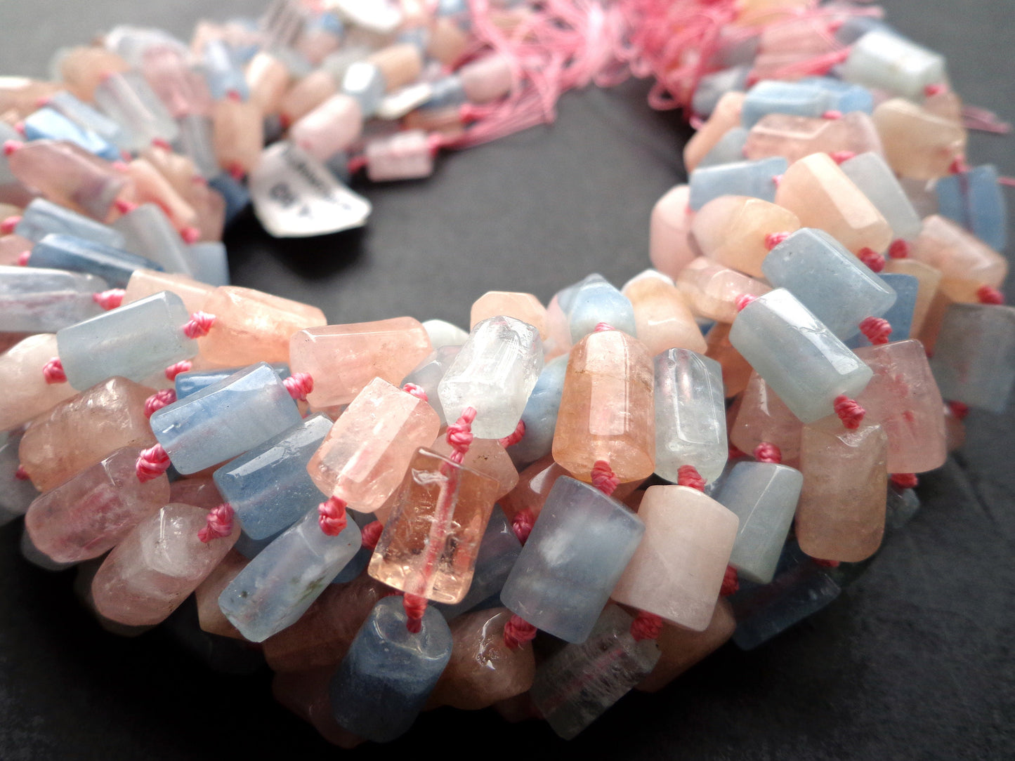 AAA Natural Morganite Gemstone Beads, 10x6mm, Faceted Cylinder Tube Shape, Gorgeous Blue & Pink Beads, Great Quality Beads, Full length 15"