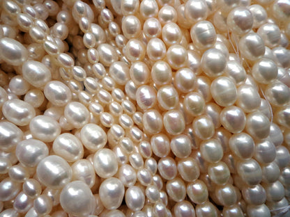 AAA Natural Freshwater Pearl Beads, 6mm, 7mm, 8mm, 9mm, Rice  Shape Beads, White Beads, Great Quality pearl Beads! Full strand !