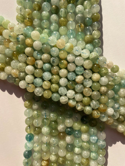 Natural Aquamarine Gemstone Bead 6mm 8mm 10mm Round Bead, Beautiful Multi Blue Light Green Color Aquamarine Gemstone Beads, 15.5" Strand