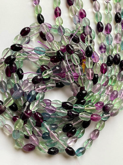 AAA Natural Fluorite Gemstone Bead 8x12mm Oval Tube Shape, Gorgeous Natural Purple Green Color Fluorite Gemstone Bead