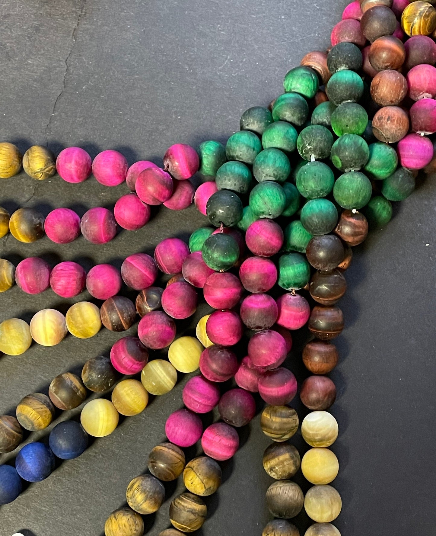 Natural Matt tiger eye stone bead. 4mm 6mm 8mm 10mm 12mm round bead. Pink blue green yellow purple multi color tiger eye gemstone. 15.5”