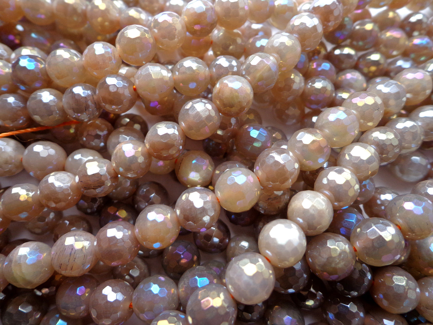 AAA Mystic Moonstone Gemstone Beads, 6mm, 8mm, 10mm, Faceted Round Beads, Beautiful Gray Brown Beads, Great Quality Beads! Full Length 15"