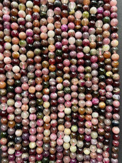 Natural Tourmaline Gemstone Bead 6mm Round Bead, Beautiful Multicolor Tourmaline Gemstone Bead, Full Strand 15.5"