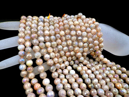 NATURALMystic Moonstone beads 6mm 8mm 10mm 12mm Faceted Round Bead. Gorgeous natural peach color moonstone bead. Great quality gemstone.15.5
