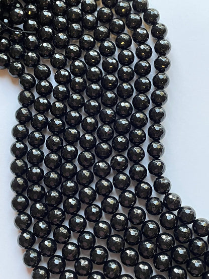 AAA Natural Black Onyx Gemstone Bead Faceted 4mm 6mm 8mm 10mm 12mm Round Beads, Gorgeous Natural Black Color Onyx Gemstone Bead