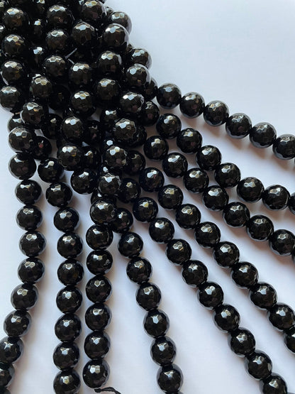 AAA Natural Black Onyx Gemstone Bead Faceted 4mm 6mm 8mm 10mm 12mm Round Beads, Gorgeous Natural Black Color Onyx Gemstone Bead