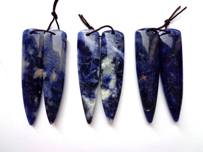 AAA Natural Sodalite Gemstone Earrings, 13x55mm Fang Tooth Shape Earrings, Beautiful Deep Blue Earrings, Great Quality Gemstone Jewelry!