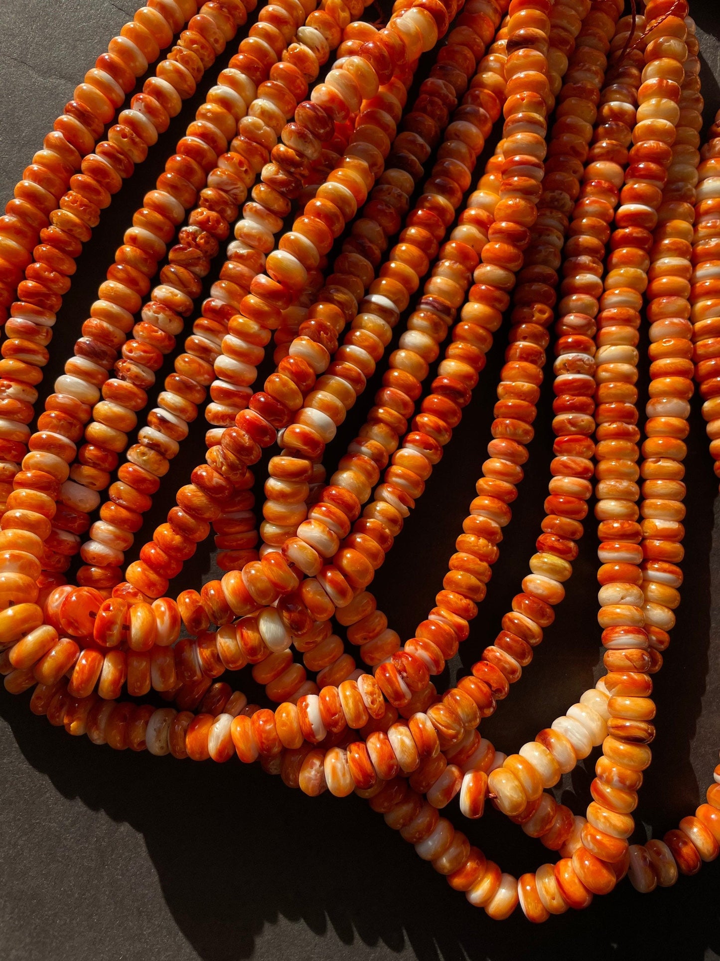 AAA Natural Spiny Oyster Shell Bead 5x8mm Rondelle Shape, Beautiful Natural Orange Yellow Color Spiny Oyster Shells, Full Strand 15.5"