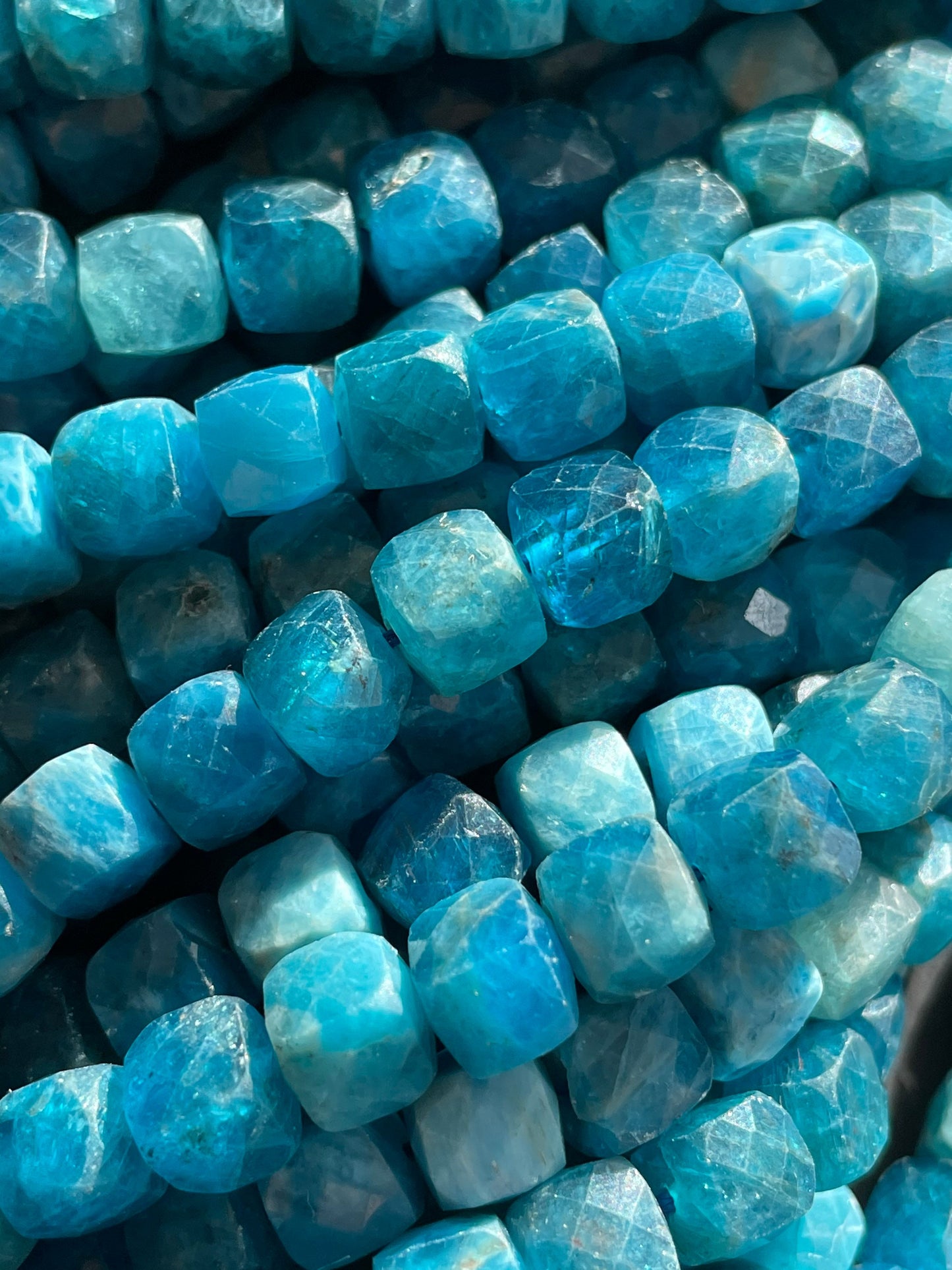 AAA Natural apatite stone bead . Faceted 4mm8mm square shape bead . Beautiful royal blue natural color apatite gemstone bead 15.5” strand