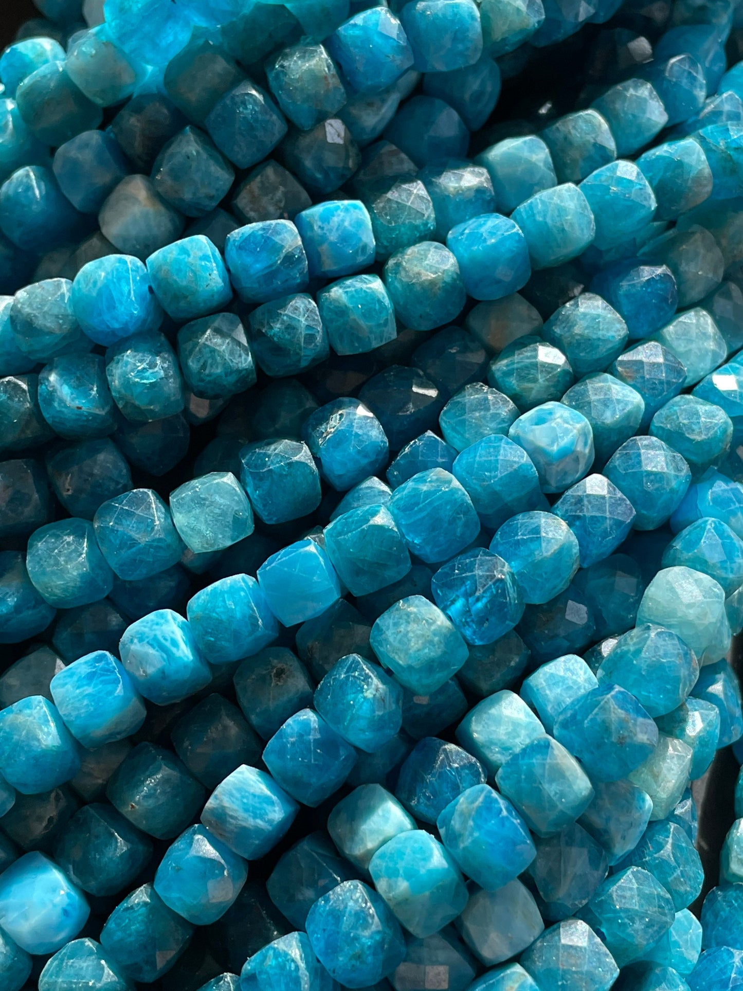 AAA Natural apatite stone bead . Faceted 4mm8mm square shape bead . Beautiful royal blue natural color apatite gemstone bead 15.5” strand