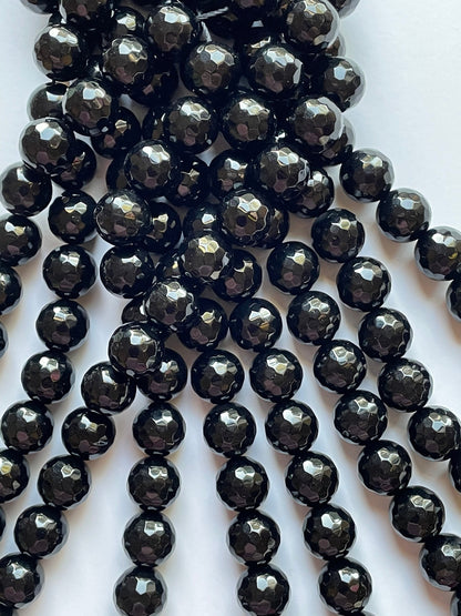 AAA Natural Black Onyx Gemstone Bead Faceted 4mm 6mm 8mm 10mm 12mm Round Beads, Gorgeous Natural Black Color Onyx Gemstone Bead