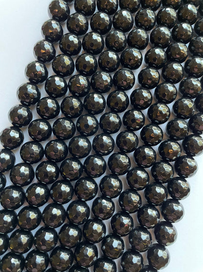 AAA Natural Black Onyx Gemstone Bead Faceted 4mm 6mm 8mm 10mm 12mm Round Beads, Gorgeous Natural Black Color Onyx Gemstone Bead