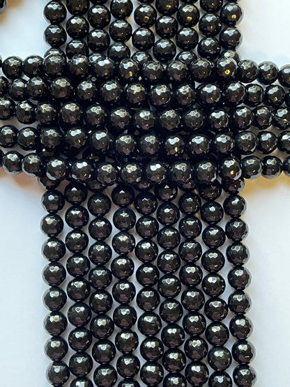 AAA Natural Black Onyx Gemstone Bead Faceted 4mm 6mm 8mm 10mm 12mm Round Beads, Gorgeous Natural Black Color Onyx Gemstone Bead