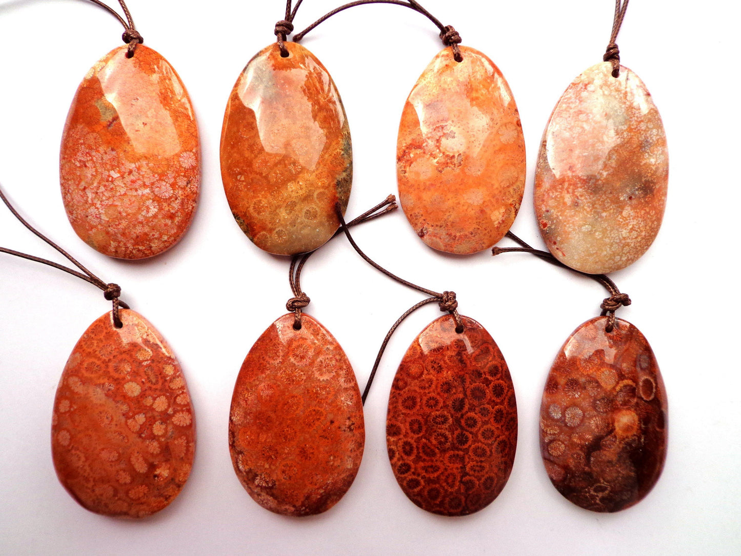 AAA Natural Red Fossil Coral Gemstone Pendant, 53x33mm Teardrop Shape Gemstone Pendant, Beautiful Red Orange Color Fossil Coral Pendant