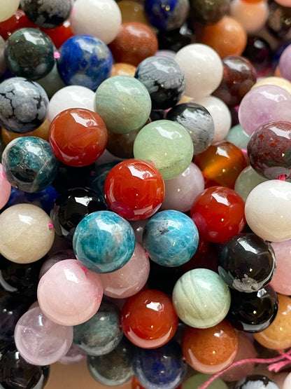 Natural Mixed Multi Gemstone Beads 6mm 8mm 10mm Round Bead, Natural Multicolor Mixed Gemstones Beads, Full Strand 15.5"