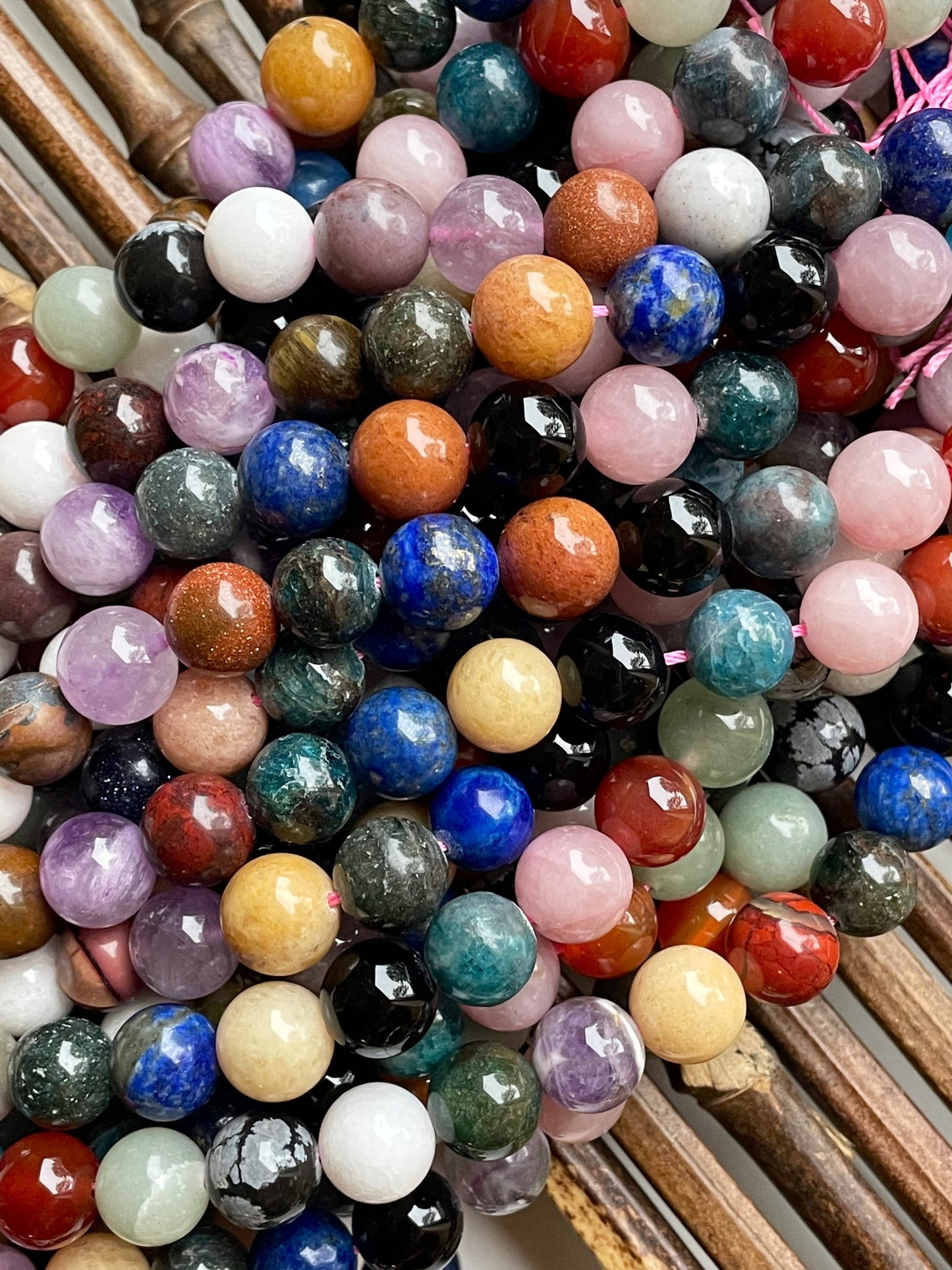 Natural Mixed Multi Gemstone Beads 6mm 8mm 10mm Round Bead, Natural Multicolor Mixed Gemstones Beads, Full Strand 15.5"